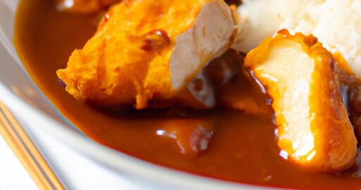 Kuřecí katsu curry plátky s rýží.